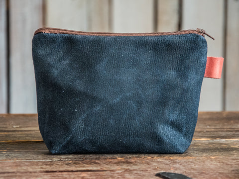 Leather Applique | Handmade Waxed Canvas Zipper Pouch | Pastel Stripe