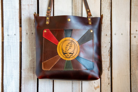 Limited Edition Handmade Leather Tote Bag | Icon Collection | The Grateful Sunburst Tote | Small and Medium | Shoulder + Crossbody Straps