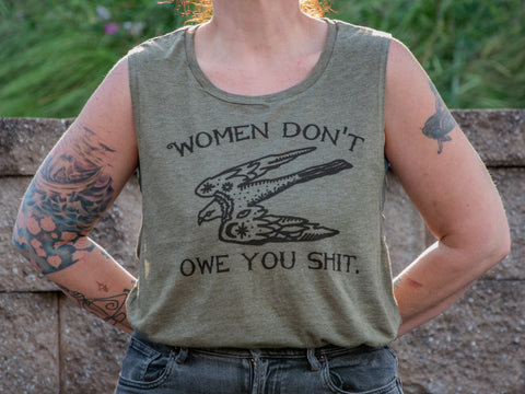 Made In Usa | Printed Muscle Tank | Olive | Women Don't Owe You