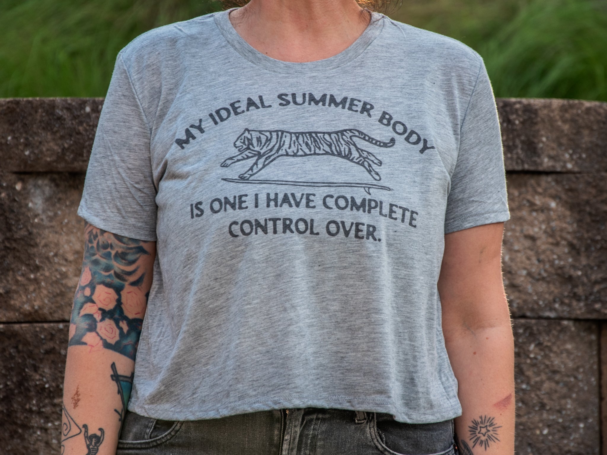 Handprinted Made in USA T-shirt | My Ideal Summer Body | Heather Grey Crop