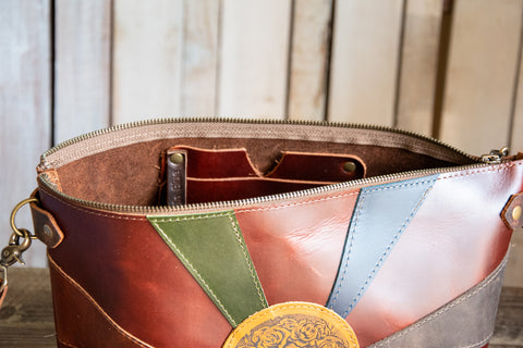 Limited Edition Handmade Leather Tote Bag | Icon Collection | The Grateful Sunburst Bowler | Medium Bag | Dark Rum