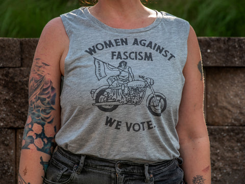 Made In Usa | Printed Muscle Tank | Heather Grey | Women Against Fascism