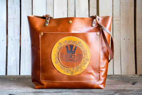 LIMITED EDITION Leather Tote Bag | Icon Collection | The Grateful Mandala Tote | Medium Bourbon