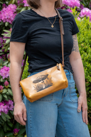 Leather Zipper Bag | Handmade Leather Purse | Crossbody Satchel | Small | Laser Image | Custom