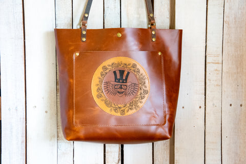 LIMITED EDITION Leather Tote Bag | Icon Collection | The Grateful Mandala Tote | Medium Bourbon