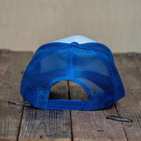 Trucker Hat | Hand Printed | Women Don't Owe You record | Blue Hat