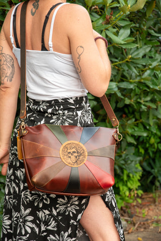 Limited Edition Handmade Leather Tote Bag | Icon Collection | The Grateful Sunburst Bowler | Medium Bag | Dark Rum
