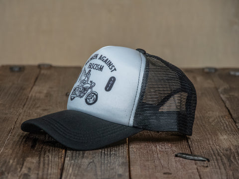 Trucker Hat | Hand Printed | Women Against Fascism | Black Hat