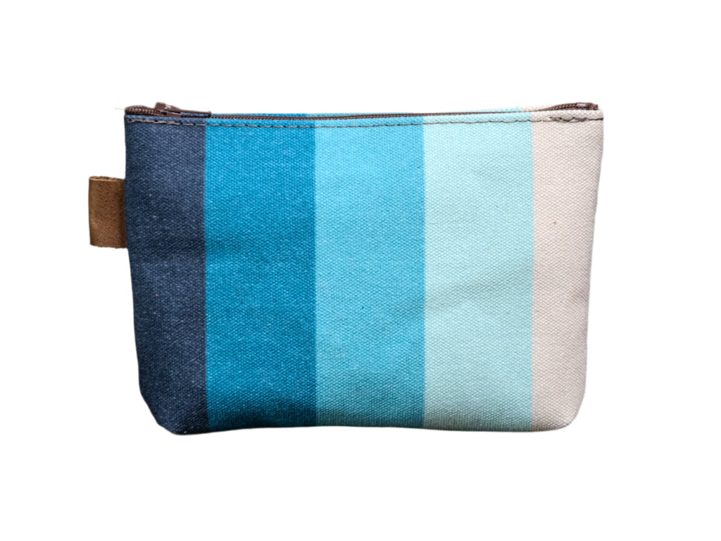 Ready to Ship | Blue stripes | Hand printed MEDIUM Canvas Pouch | In Blue + Camp Blue