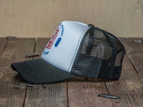 Trucker Hat | Hand Printed | Cowboys Against Fascism | Black Hat