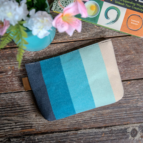 Ready to Ship | Blue stripes | Hand printed MEDIUM Canvas Pouch | In Blue + Camp Blue