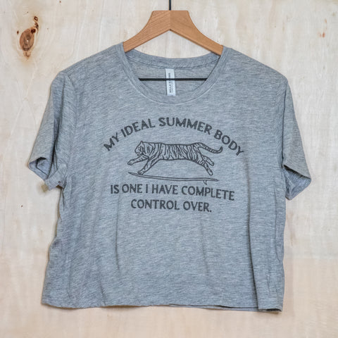 Handprinted Made in USA T-shirt | My Ideal Summer Body | Heather Grey Crop