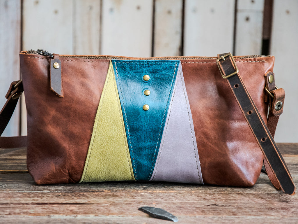 Closeout sale | Ready to Ship | Small Handmade Leather Crossbody Zipper Bag | Krista Backgammon Mini zip | R8