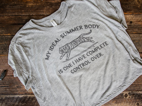Handprinted Made in USA T-shirt | My Ideal Summer Body | Heather Grey Crop