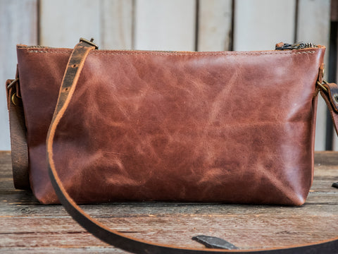 Ready to Ship | Small Handmade Leather Crossbody Zipper Bag | Krista Backgammon Mini zip | R8