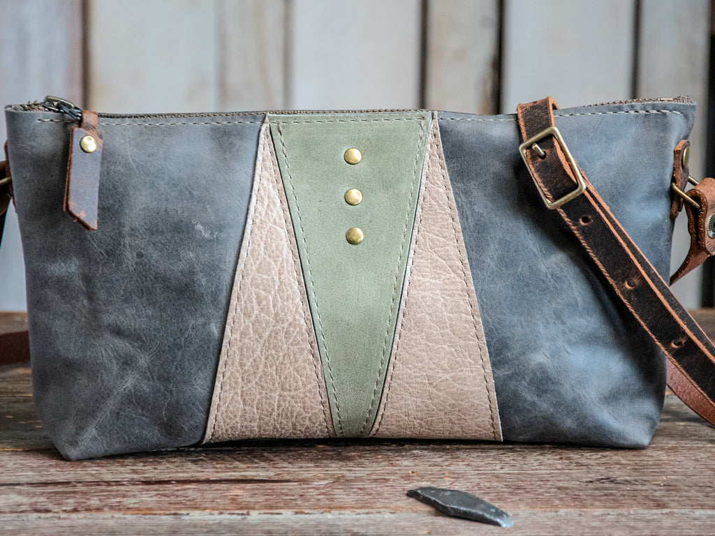 Ready to Ship | Small Handmade Leather Crossbody Zipper Bag | Krista Backgammon #2 Mini zip | R9