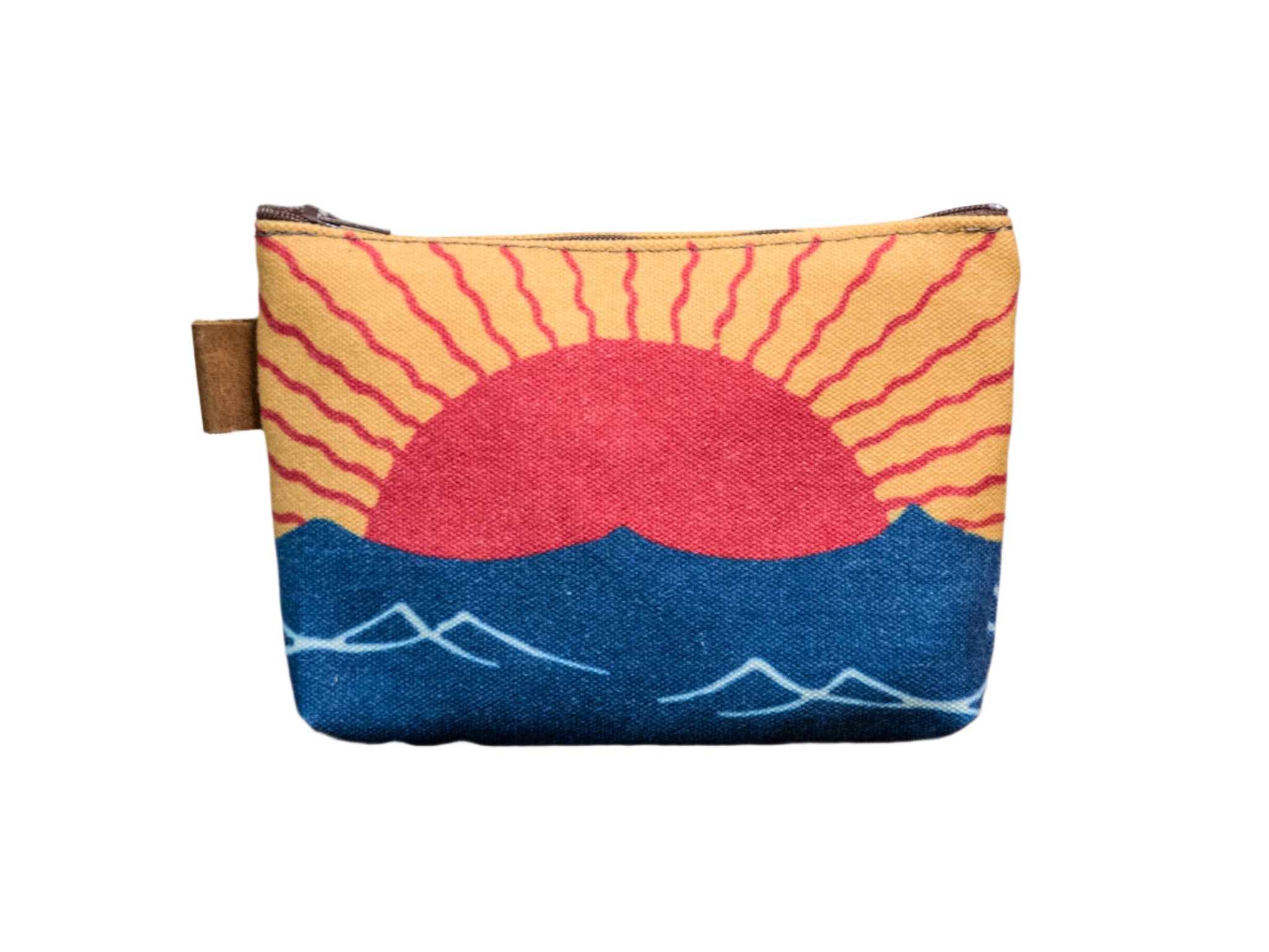 Ready to Ship | Sun and Sea  | Hand printed MEDIUM Canvas Pouch | In Blue + Camp Blue