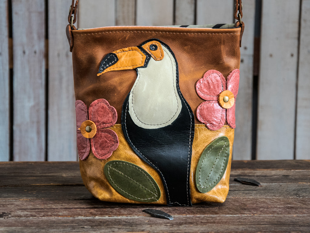 Ready to Ship | Handmade Leather Bag | Small LINED North South Tote | Belen's Toucan Rio