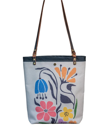 Canvas and Leather tote Happy Floral
