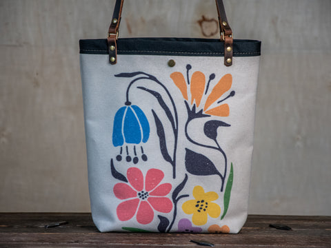 Canvas and Leather tote Happy Floral