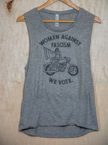 Made In Usa | Printed Muscle Tank | Heather Grey | Women Against Fascism