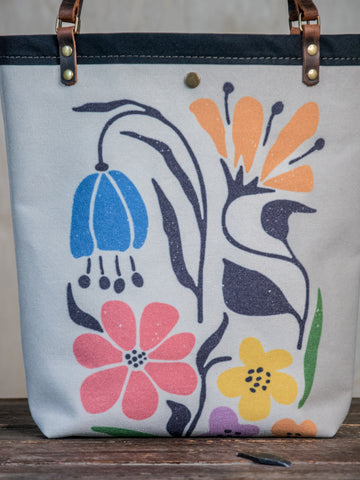 Canvas and Leather tote Happy Floral