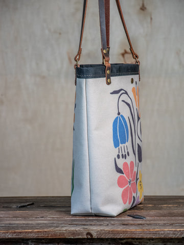 Canvas and Leather tote Happy Floral