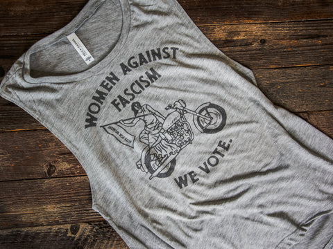 Made In Usa | Printed Muscle Tank | Heather Grey | Women Against Fascism
