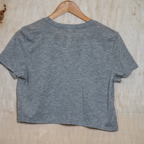 Handprinted Made in USA T-shirt | Women Against Fascism | Heather Grey Crop
