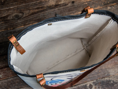 Canvas and Leather tote Happy Floral