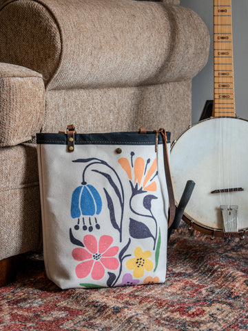 Canvas and Leather tote Happy Floral