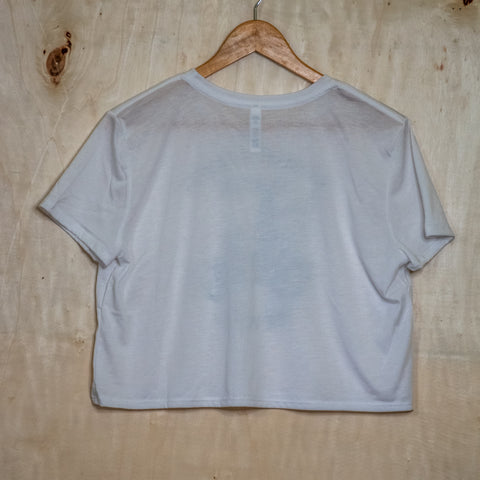 Handprinted Made in USA T-shirt | Women Against Fascism | White Flowy Crop | Motorcycle