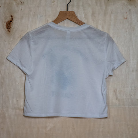 Handprinted Made in USA T-shirt | Women Don't Owe You | White Flowy Crop | Record