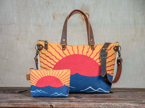 Bowler Handprinted | Crossbody Zipper Purse | Sun and Sea