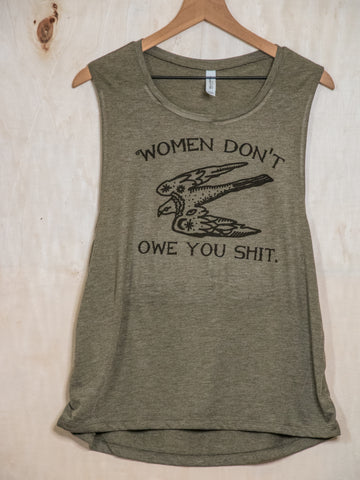 Made In Usa | Printed Muscle Tank | Olive | Women Don't Owe You