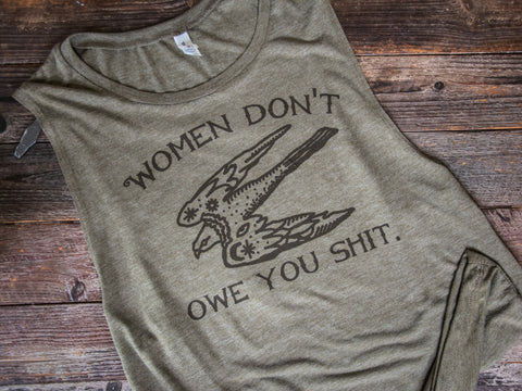 Made In Usa | Printed Muscle Tank | Olive | Women Don't Owe You