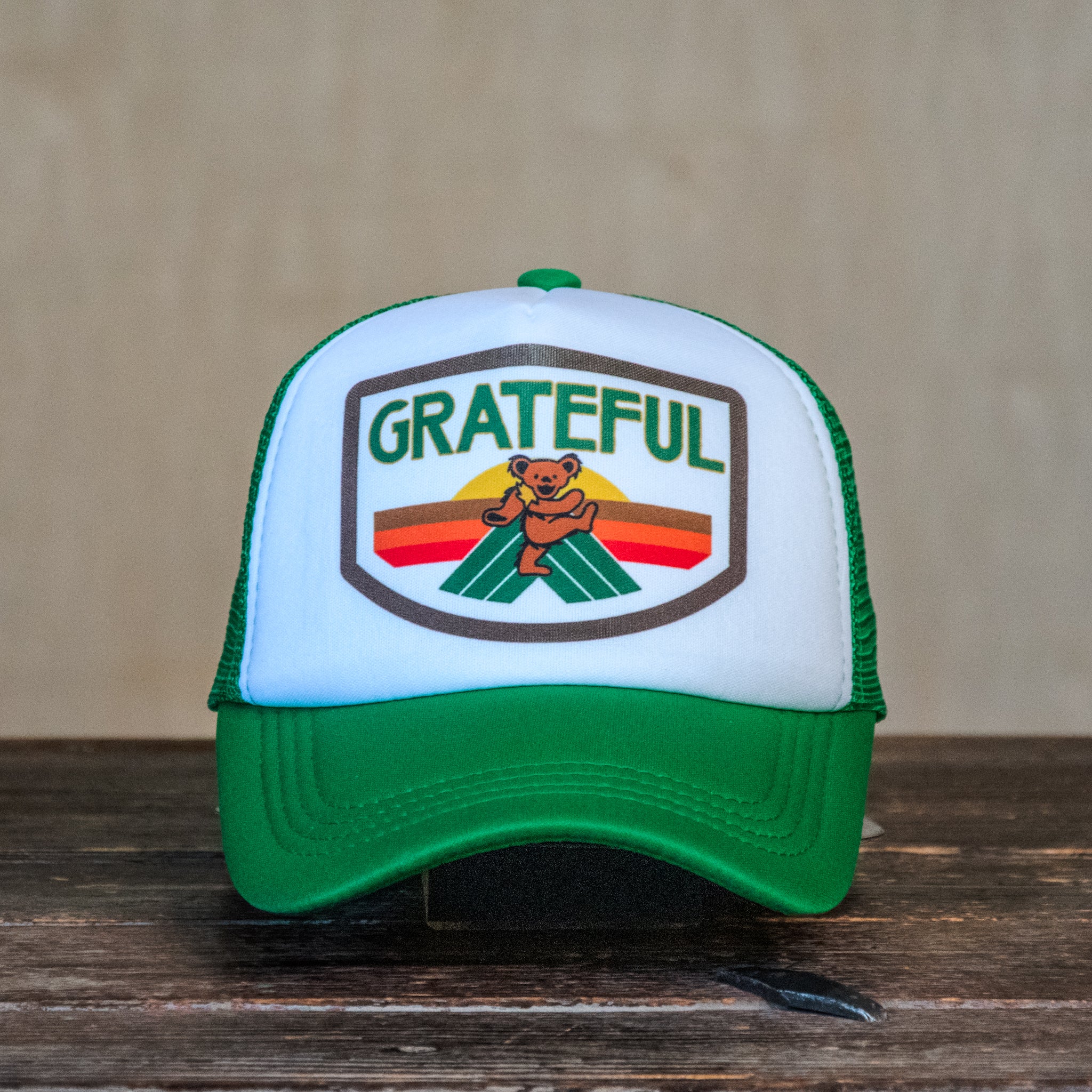 Trucker Hat | Hand Printed | Grateful Parks Badge | Green Hat