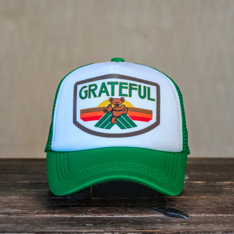 Trucker Hat | Hand Printed | Grateful Parks Badge | Green Hat