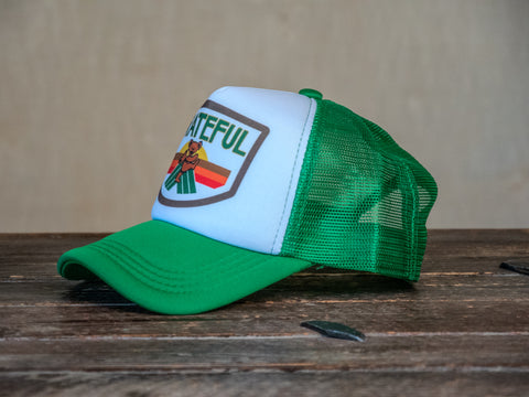 Trucker Hat | Hand Printed | Grateful Parks Badge | Green Hat