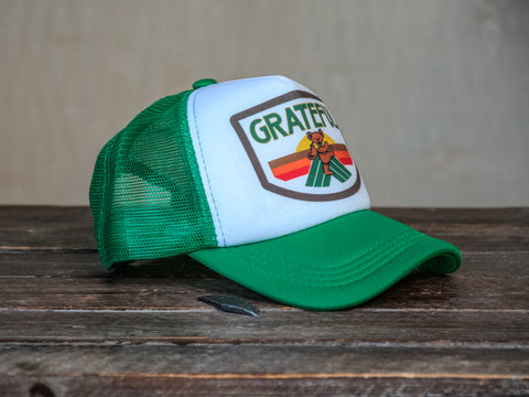 Trucker Hat | Hand Printed | Grateful Parks Badge | Green Hat