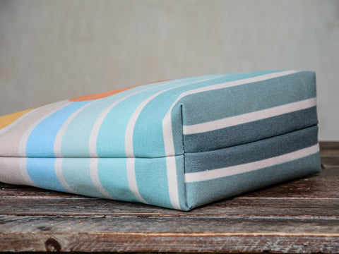 Ready to Ship | Canvas and Leather Tote Bag Coastal Sunrise | Handprinted | In Blue + Camp Blue collab