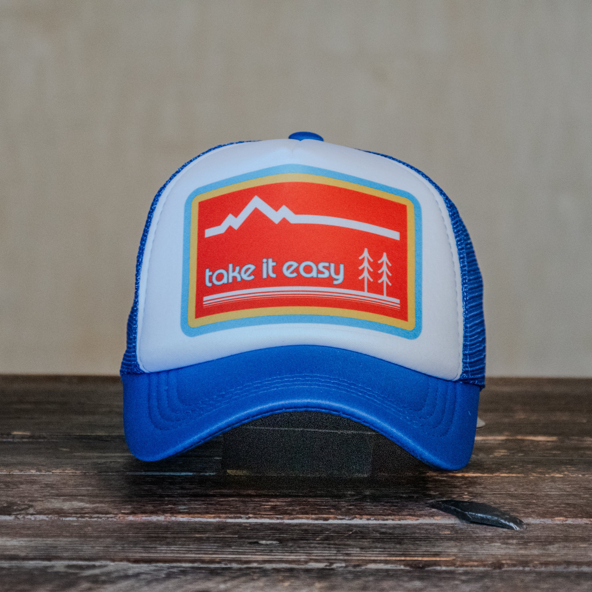 Trucker Hat | Hand Printed | Take it easy | Blue Hat