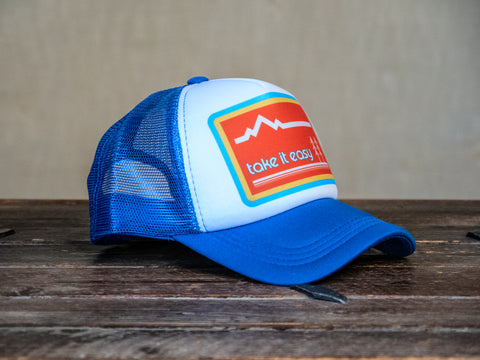Trucker Hat | Hand Printed | Take it easy | Blue Hat