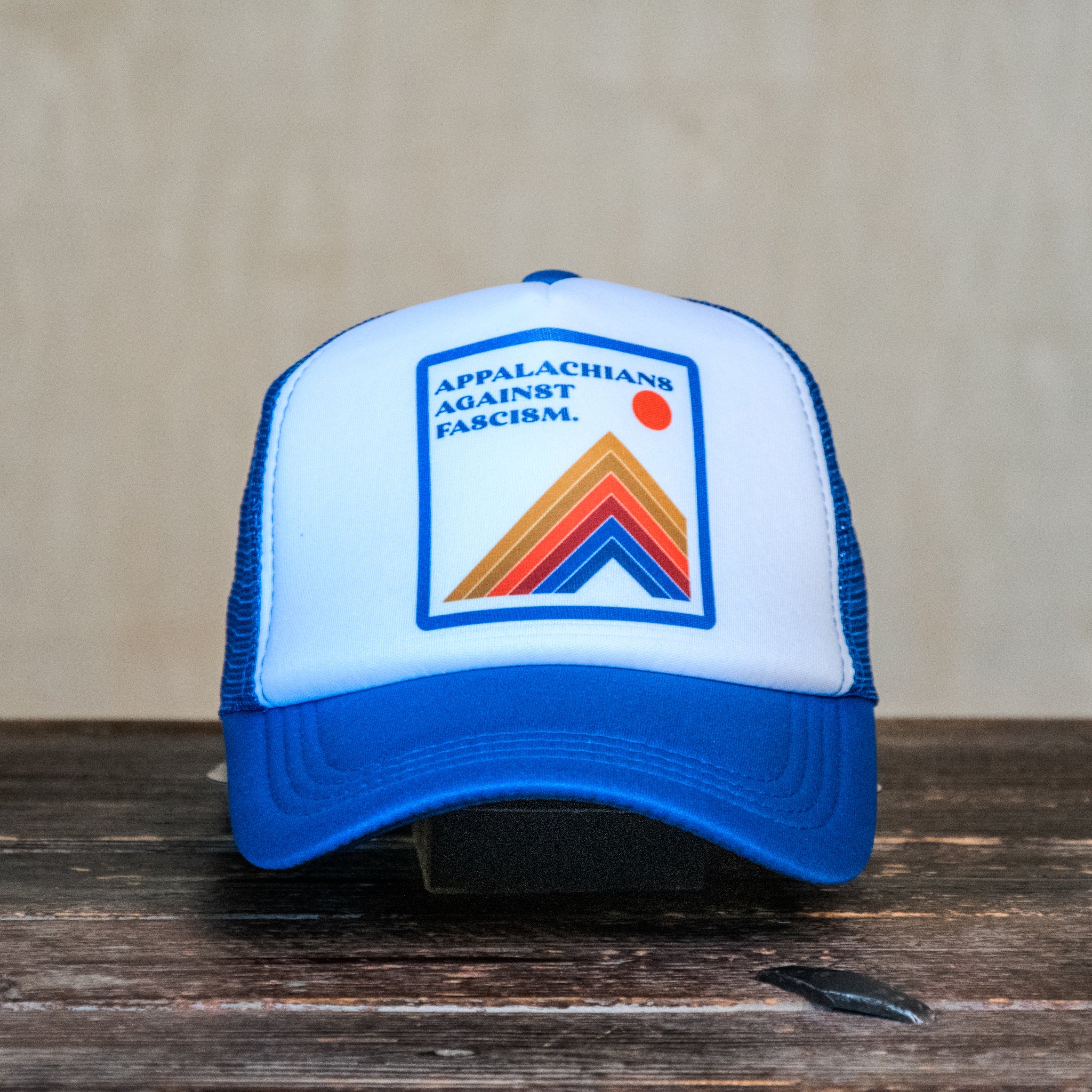 Trucker Hat | Hand Printed | Appalachians Against Fascism | Blue Hat