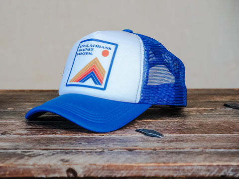 Trucker Hat | Hand Printed | Appalachians Against Fascism | Blue Hat