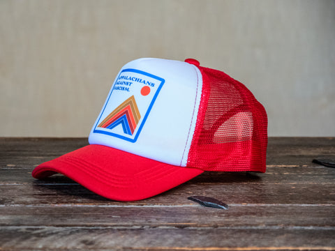 Trucker Hat | Hand Printed | Appalachians Against Fascism | Red Hat