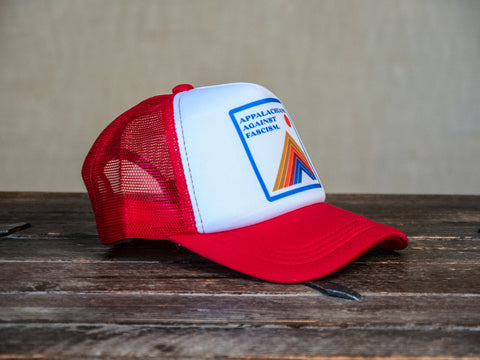 Trucker Hat | Hand Printed | Appalachians Against Fascism | Red Hat