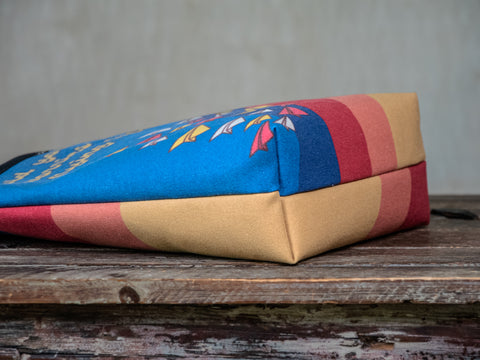 Ready to Ship | Canvas and Leather Tote Bag Flying Worries| Handprinted | In Blue + Camp Blue collab