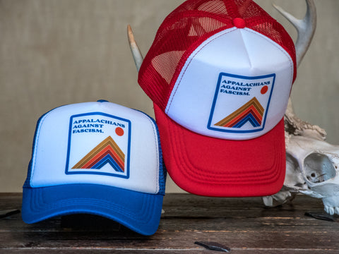 Trucker Hat | Hand Printed | Appalachians Against Fascism | Red Hat