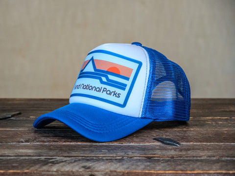 Trucker Hat | Hand Printed | Fund National Parks | Blue Hat